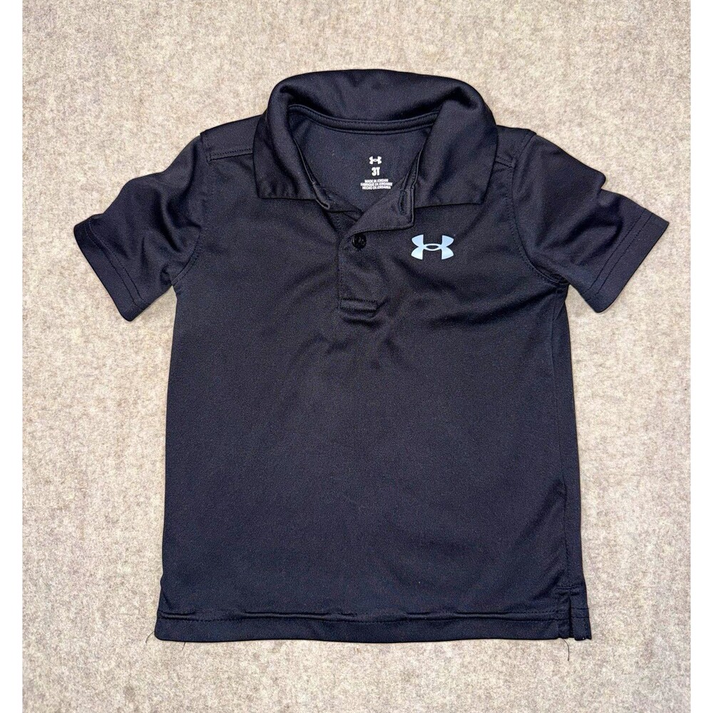 Under Armour Boys Size 3T Black Short Sleeve Polo Shirt, Logo, Button